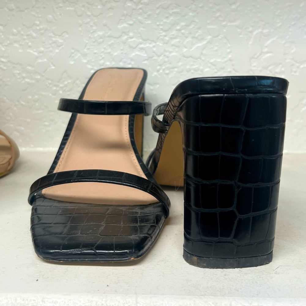 The Drop Cayman Inspired Black Square Toe Heels